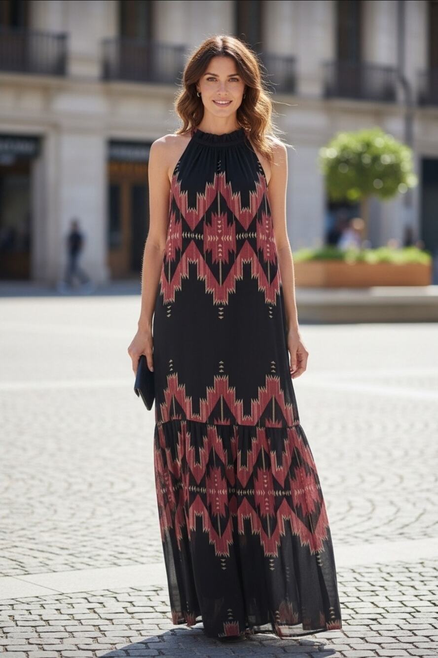 Lauren Ralph Lauren Southwestern Aztec Print Georgette Halter Maxi Dress Size 12